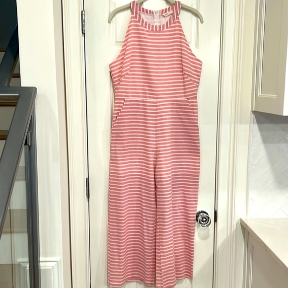 Prettygarden Pink Striped Cropped Jumpsuit with Halter Neck w/ Pockets XS/S - Picture 1 of 7